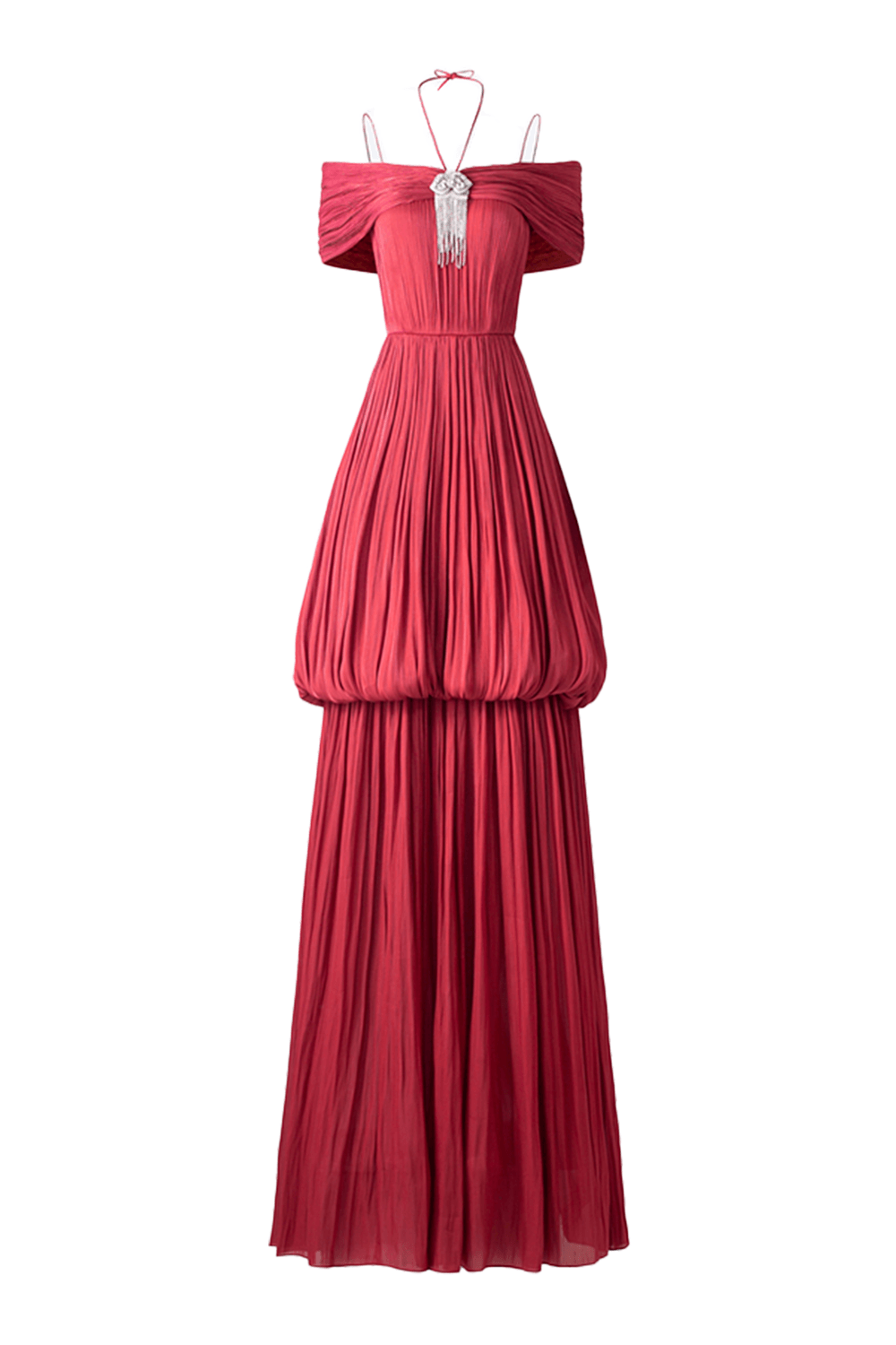 Off-Shoulder Bubble Flare Pleated Full Dress - TRACY COUTURE